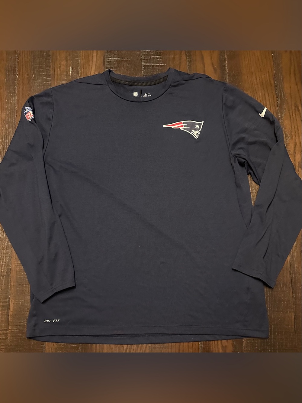 Nike Dri Fit New England Patriots Long Sleeve T Shirt Size XXL 2XL On Field Navy